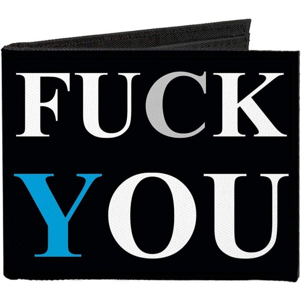 Buckle-Down Men's Black White Blue Bifold  Polyester Curse Words Quote Wallet